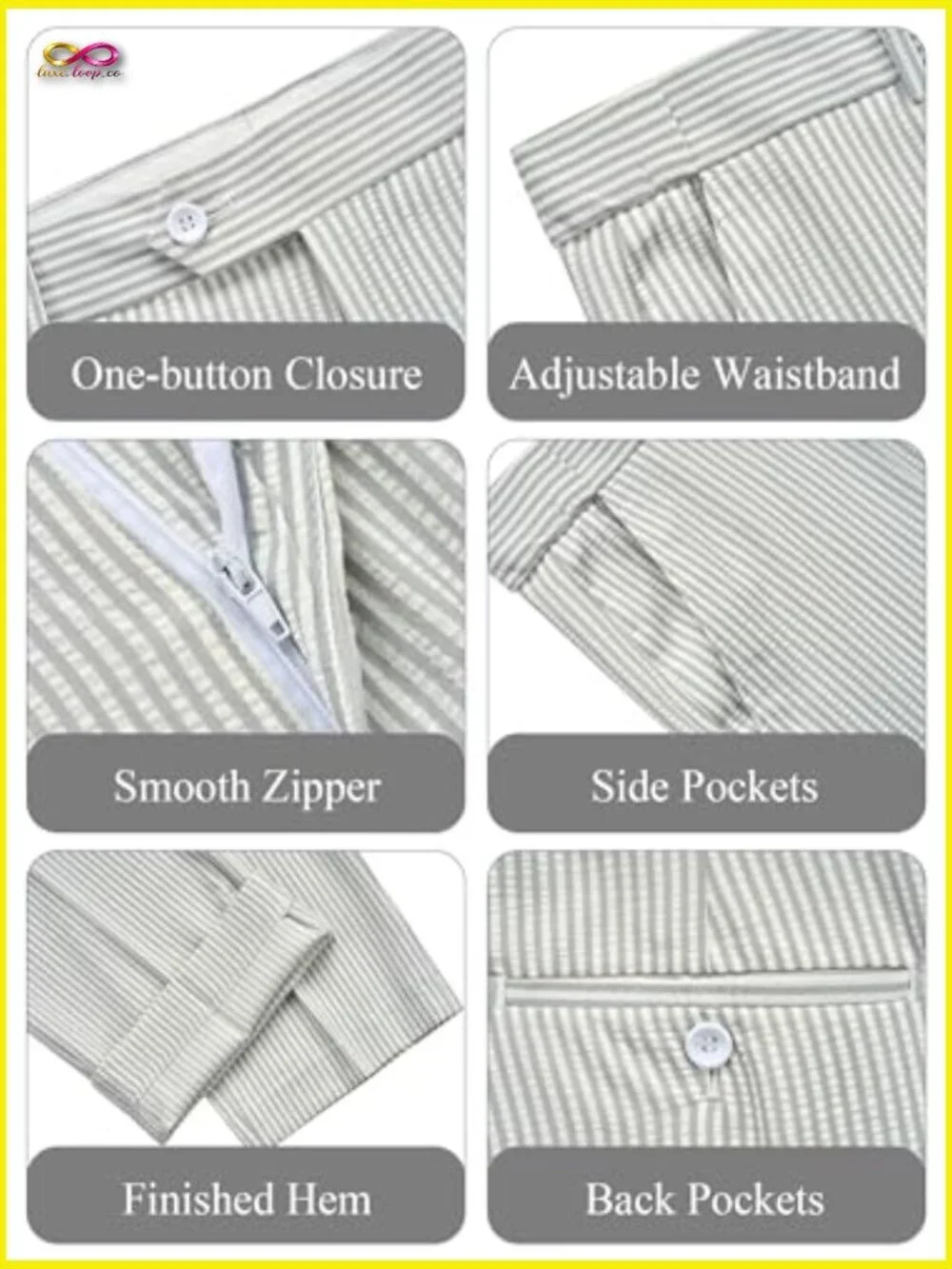 Light Grey Seersucker Pinstripe Slim Fit Suit Wedding Prom Party Formal
